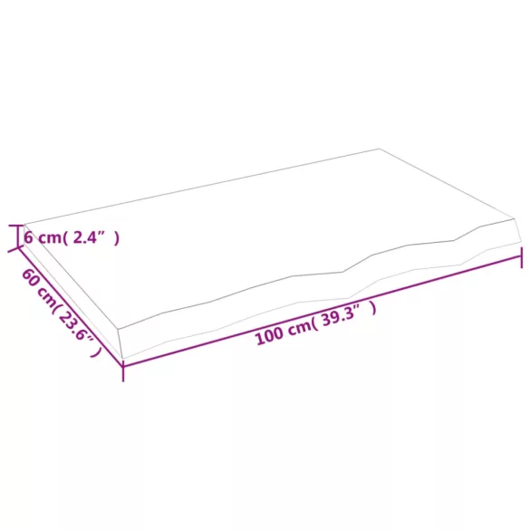 világosbarna kezelt tömör tölgyfa asztallap 100x60x(2-6) cm