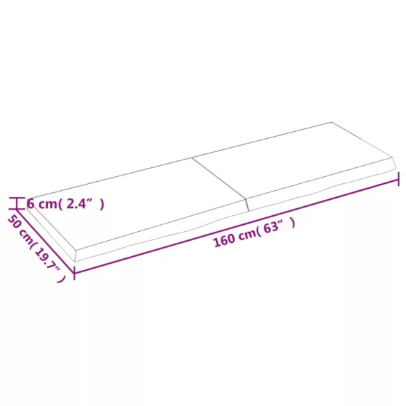 világosbarna kezelt tömör tölgyfa asztallap 160x50x(2-6) cm