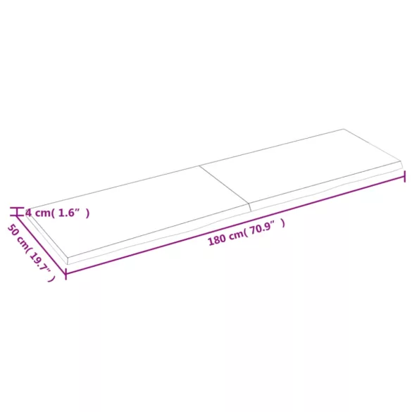 világosbarna kezelt tömör tölgyfa asztallap 180x50x(2-4) cm