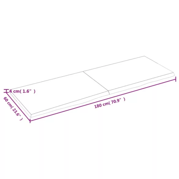 világosbarna kezelt tömör tölgyfa asztallap 180x60x(2-4) cm