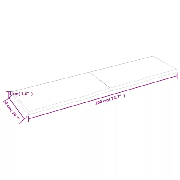 világosbarna kezelt tömör tölgyfa asztallap 200x50x(2-4) cm