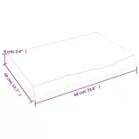 sötétbarna kezelt tömör tölgyfa asztallap 60x40x(2-6) cm