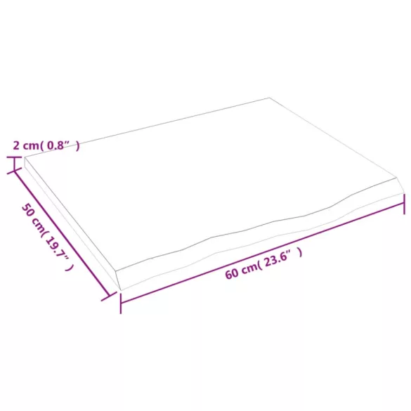 sötétbarna kezelt tömör tölgyfa asztallap 60x50x2 cm