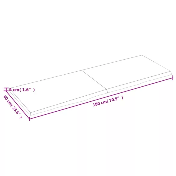 sötétbarna kezelt tömör tölgyfa asztallap 180x60x(2-4) cm