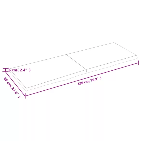 sötétbarna kezelt tömör tölgyfa asztallap 180x60x(2-6) cm