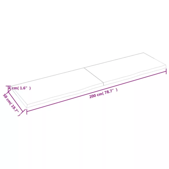 sötétbarna kezelt tömör tölgyfa asztallap 200x50x(2-4) cm