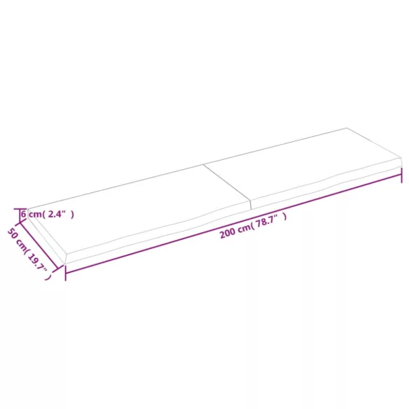 sötétbarna kezelt tömör tölgyfa asztallap 200x50x(2-6) cm