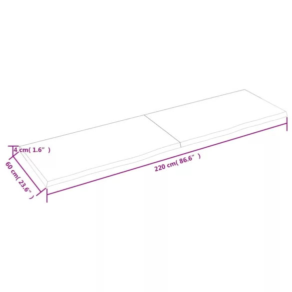 sötétbarna kezelt tömör tölgyfa asztallap 220x60x(2-4) cm
