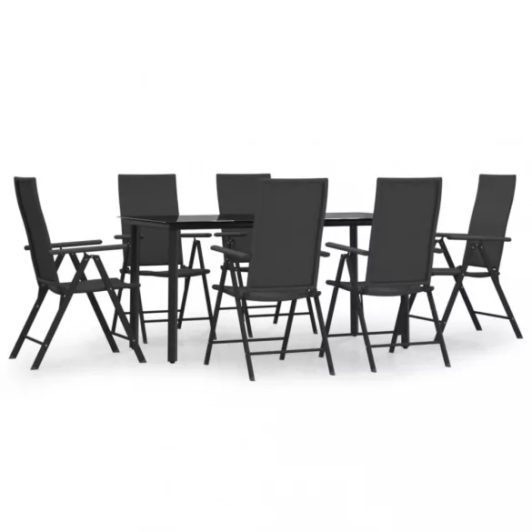 7 részes fekete polyrattan kerti étkezőgarnitúra