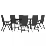 7 részes fekete polyrattan kerti étkezőgarnitúra