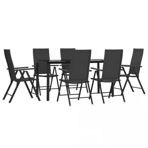 7 részes fekete polyrattan kerti étkezőgarnitúra