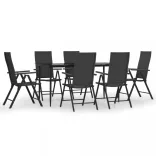 7 részes fekete polyrattan kerti étkezőgarnitúra