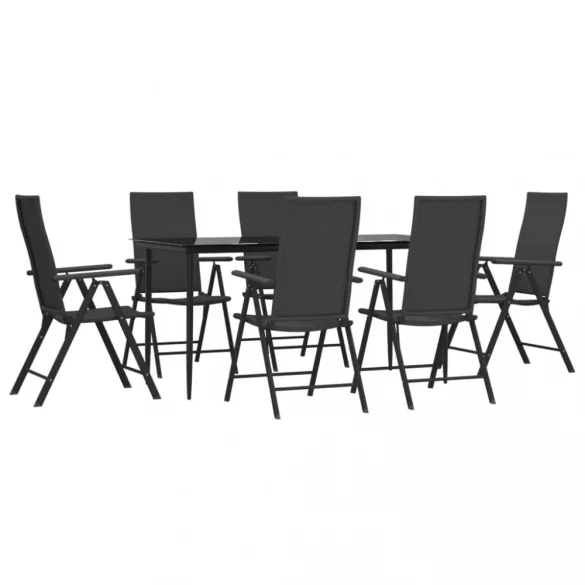 7 részes fekete polyrattan kerti étkezőgarnitúra