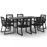 7 részes fekete PVC rattan kerti étkezőgarnitúra