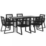 7 részes fekete PVC rattan kerti étkezőgarnitúra