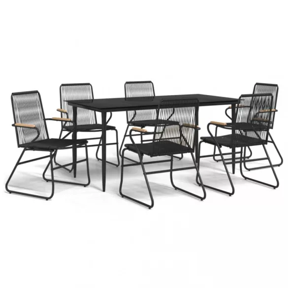 7 részes fekete PVC rattan kerti étkezőgarnitúra