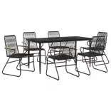 7 részes fekete PVC rattan kerti étkezőgarnitúra