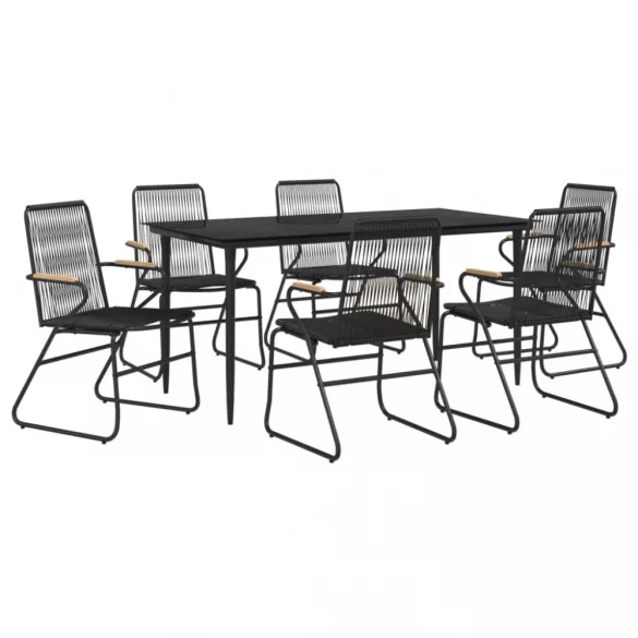 7 részes fekete PVC rattan kerti étkezőgarnitúra