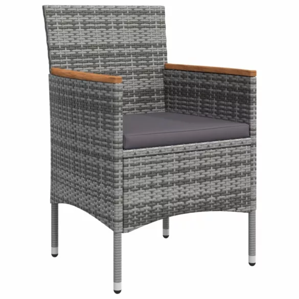 7 részes szürke és fekete kerti étkezőgarnitúra párnákkal