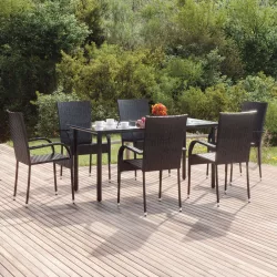 7 részes fekete polyrattan kerti étkezőgarnitúra