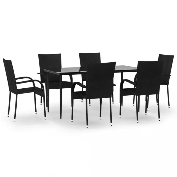 7 részes fekete polyrattan kerti étkezőgarnitúra