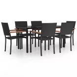 7 részes fekete polyrattan kerti étkezőgarnitúra