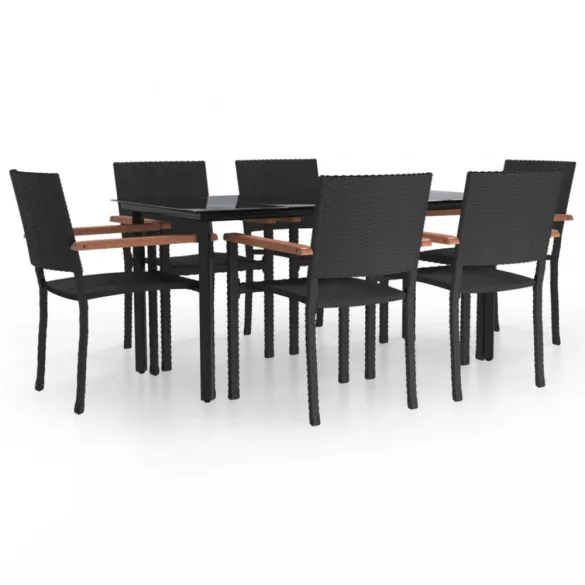 7 részes fekete polyrattan kerti étkezőgarnitúra