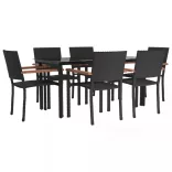 7 részes fekete polyrattan kerti étkezőgarnitúra