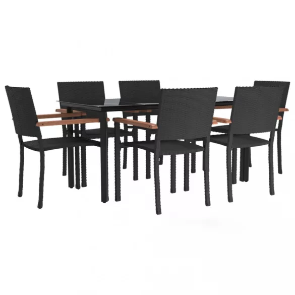 7 részes fekete polyrattan kerti étkezőgarnitúra