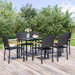 7 részes fekete polyrattan kerti étkezőgarnitúra