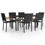 7 részes fekete polyrattan kerti étkezőgarnitúra