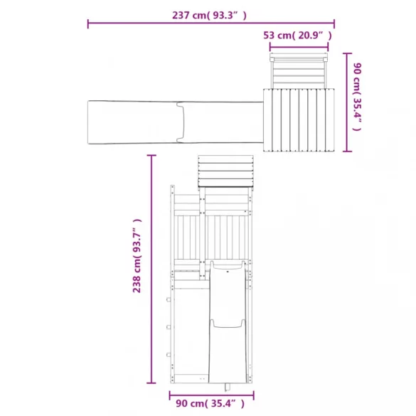 tömör fenyőfa kültéri játszószett