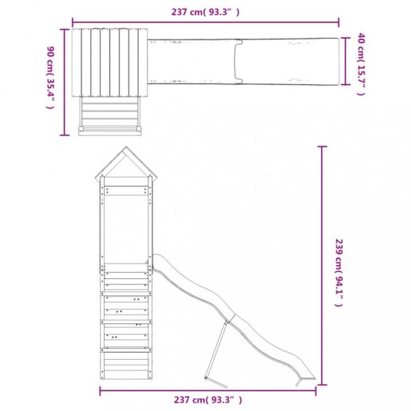 tömör fenyőfa kültéri játszószett