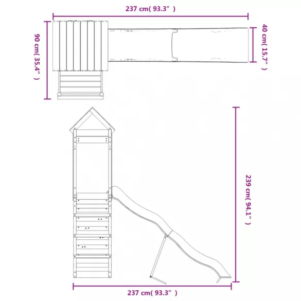 impregnált fenyőfa kültéri játszószett