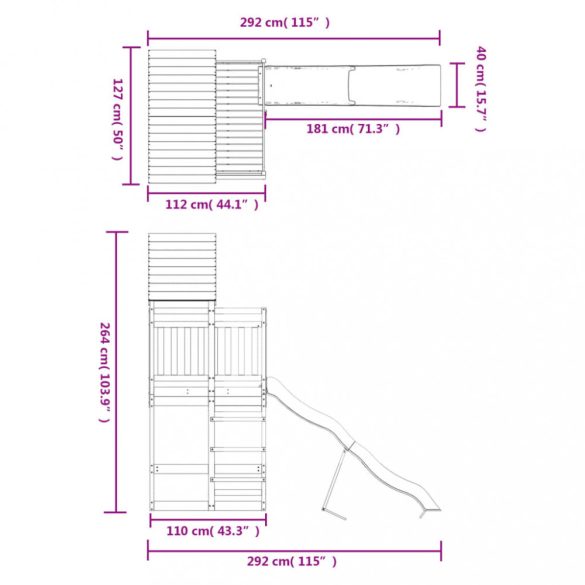 impregnált fenyőfa kültéri játszószett