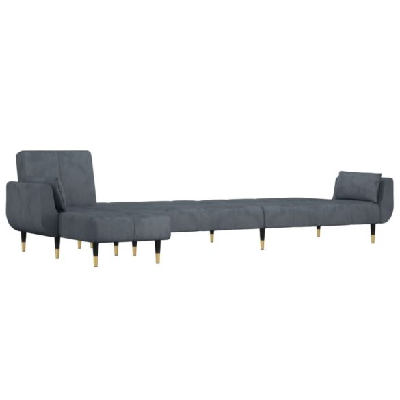 sötétszürke L-alakú bársony kanapéágy 275x140x70 cm
