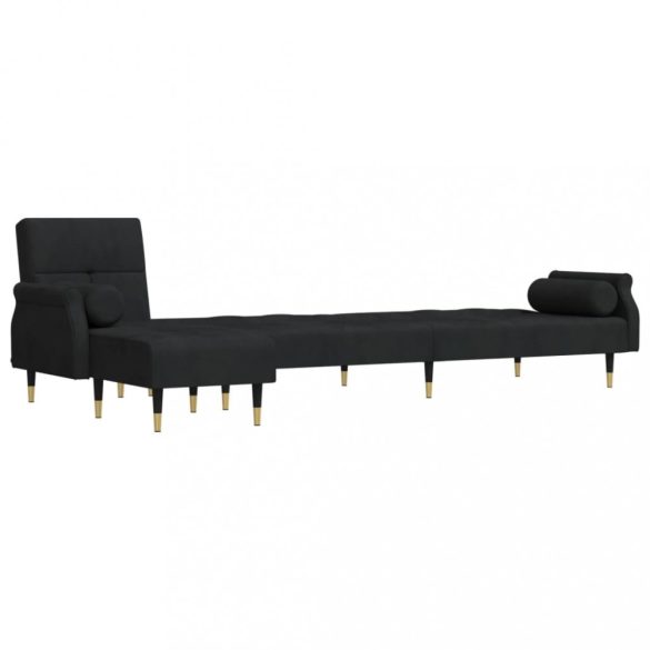 fekete L-alakú bársony kanapéágy 271x140x70 cm