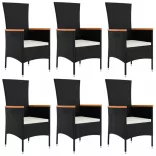 7 részes fekete polyrattan kerti étkezőgarnitúra párnával