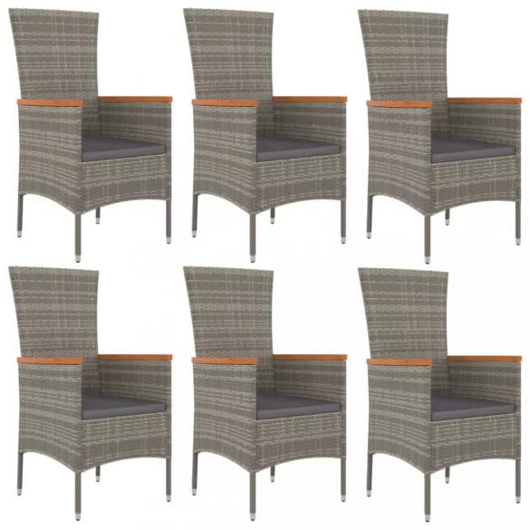 7 részes szürke polyrattan kerti étkezőgarnitúra párnával