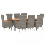 9 részes szürke polyrattan kerti étkezőgarnitúra párnával