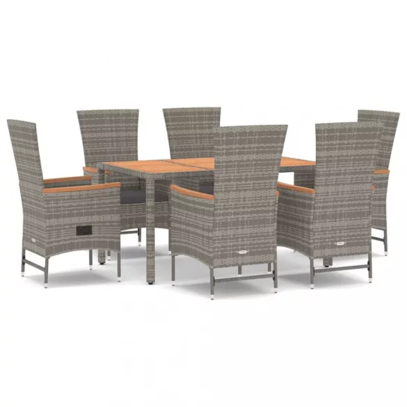 7 részes szürke polyrattan kerti étkezőgarnitúra párnával