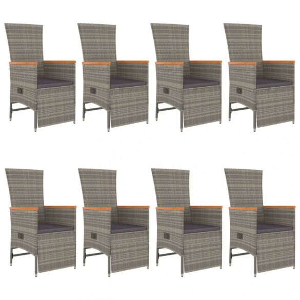 9 részes szürke polyrattan kerti étkezőgarnitúra párnával