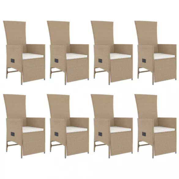 9 részes bézs polyrattan kerti étkezőgarnitúra párnákkal