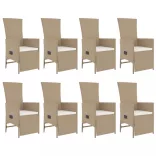 9 részes bézs polyrattan kerti étkezőgarnitúra párnákkal