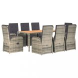 9 részes szürke polyrattan kerti étkezőgarnitúra párnával