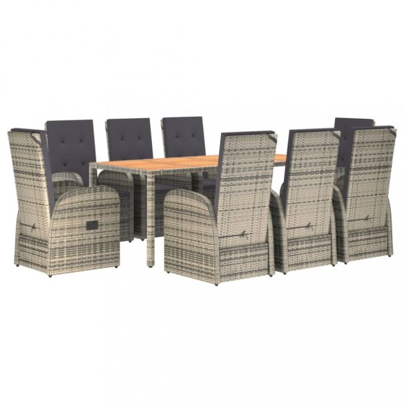 9 részes szürke polyrattan kerti étkezőgarnitúra párnával