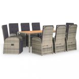 9 részes szürke polyrattan kerti étkezőgarnitúra párnával