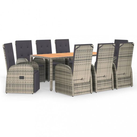 9 részes szürke polyrattan kerti étkezőgarnitúra párnával