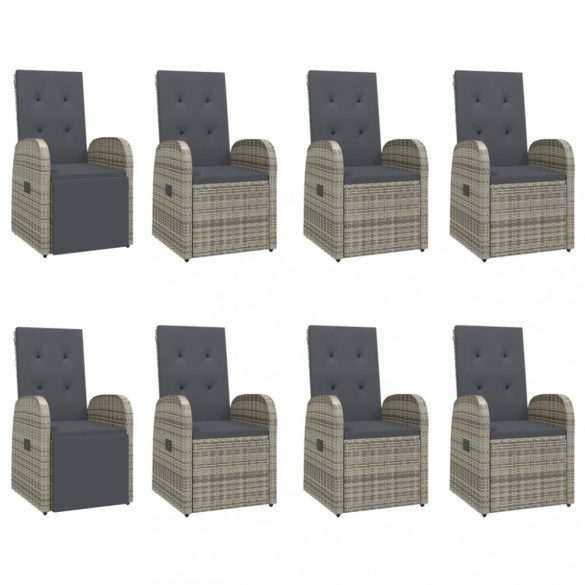 9 részes szürke polyrattan kerti étkezőgarnitúra párnával