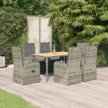7 részes szürke polyrattan kerti étkezőgarnitúra párnával